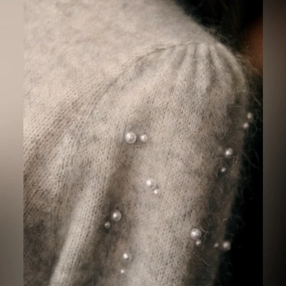 Sézane Perle sweater motted grey with pearls NWT - Picture 3 of 8